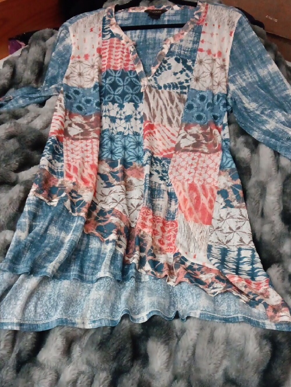 Multiples Denim-Style Patch Tunic - Blue, Brown